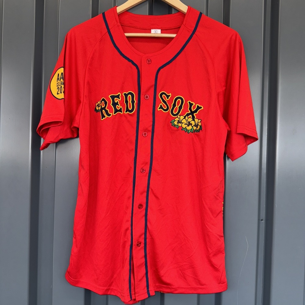 2024 Boston Red Sox AAPI Celebration Red M Button-Up Jersey. Year of the Dragon